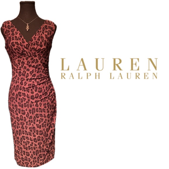 NWT Lauren Ralph Lauren Leopard Print Bodycon Cinched Midi Dress Sz 2 - Picture 8 of 8